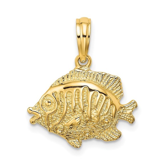 14k Yellow Gold Polished /Textured Fish Necklace Charm Pendant